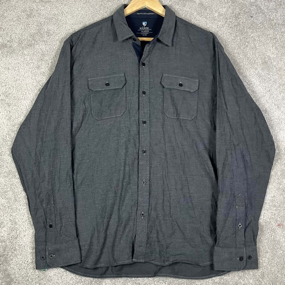 KUHL Descendr Flannel Shirt Mens‎ XL Gray Long Sleeve Cotton Tencel Blend